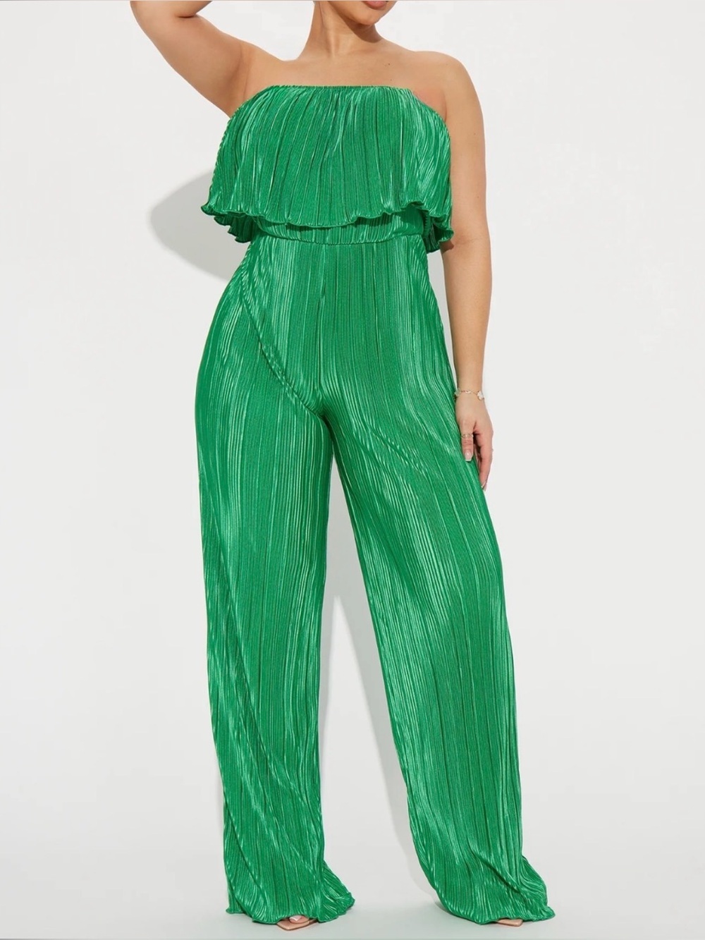 Fashion Nova Green/Teal Off-Shoulder Pleated Jumpsuit Size 1X